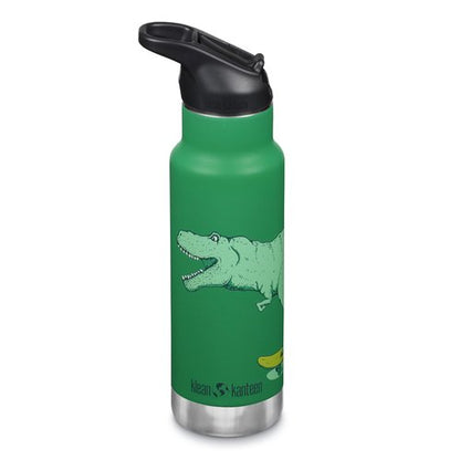 Klean Kanteen 12 oz Classic Kid's Insulated Water Bottle with Flip Seal Sport Cap - 100% Leakproof Cap - BPA-Free - Stainless Steel Material - Dino Skate