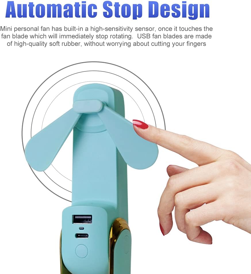 ideapro Mini Portable Fan, 2000 mAh USB Rechargeable Handheld Fan, Batteries Operated with 3 Speeds, Power Bank,