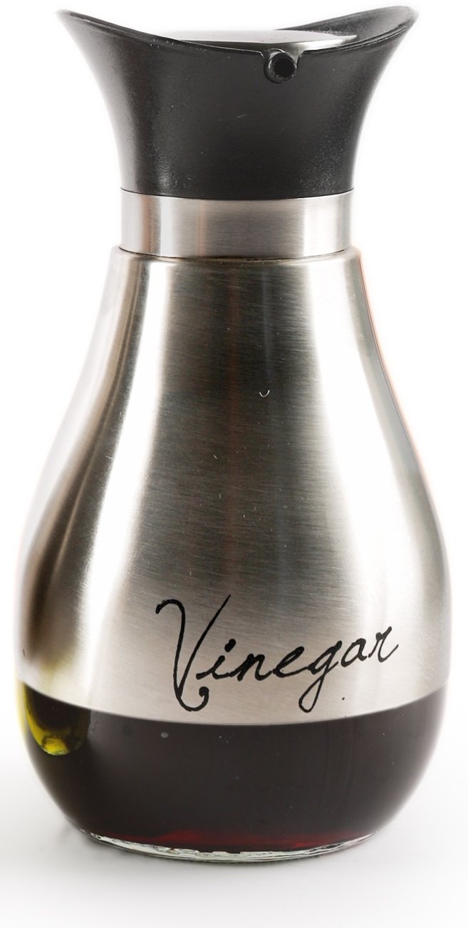 Circleware Cafe Contempo Stainless Glass Vinegar Container Bottles Set of 2, 13.6 ounce, Limited Edition Glassware, 13.6, Silver Oil Dispensers (68254)
