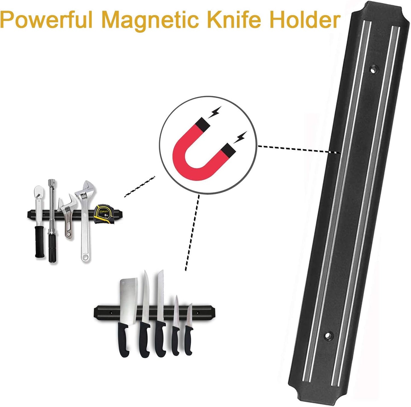 Magnetic Knife Storage Strip, Knife Holder Rack, Kitchen Utensil Tool Holder, Multipurpose Magnetic Knife Rack (15 Inch)