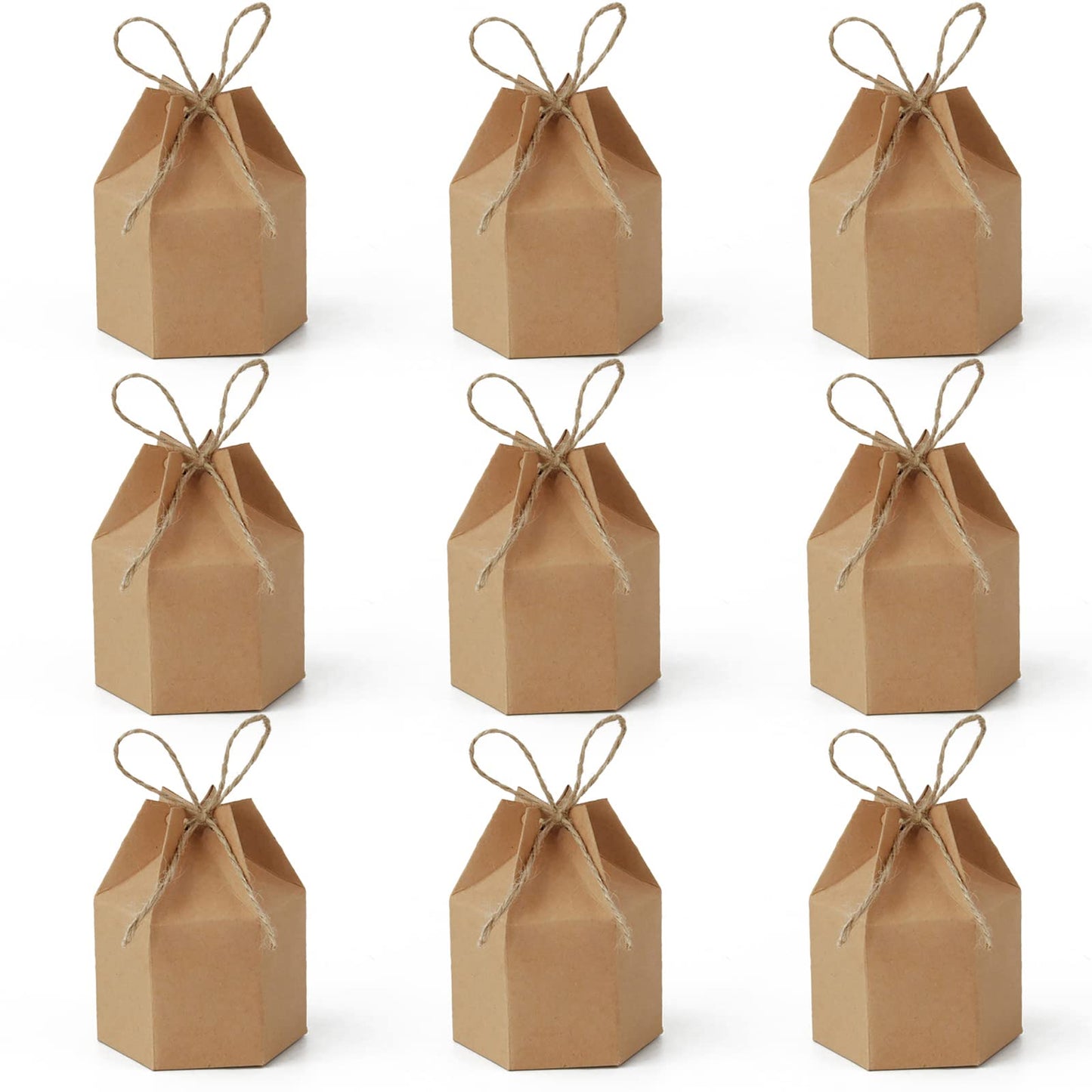 Zontween 50 Pack Hexagon Paper Box With Twines Kraft Paper Hexagon Boxes With Twice Candy Favor Present Boxes For Wedding Birthday Brown