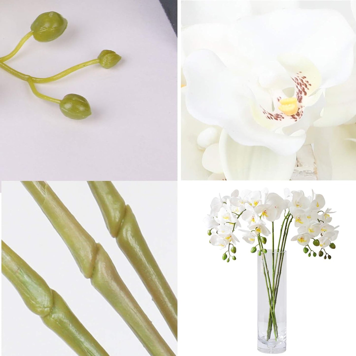 FagusHome 32" Artificial Phalaenopsis Flowers, 6 Pcs with 4 Bundles Leaves for Home Décor