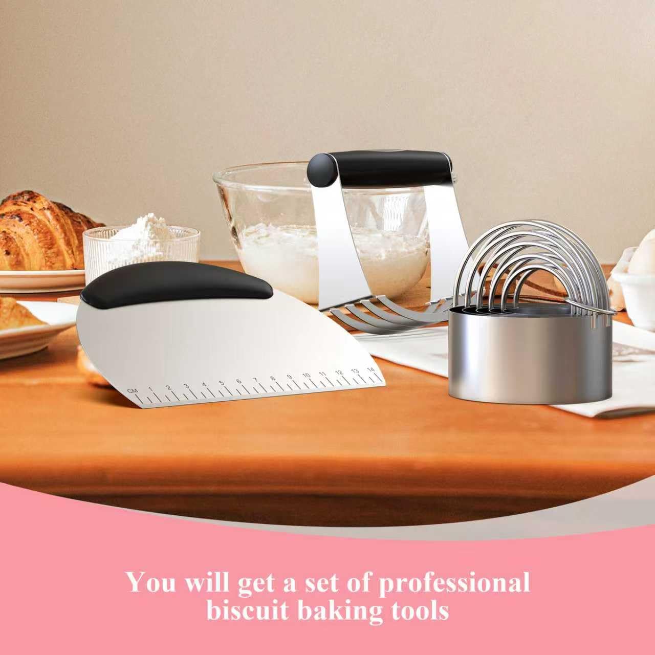 Frapkom Biscuit Cutter Set, Dough Blender, Pastry Cutter, Biscuit Cutter, Dough Cutter,Pastry Cutter Set, Round Sifter,Baking Dough Tools for Cooking Cookies (3 Pcs/Set)