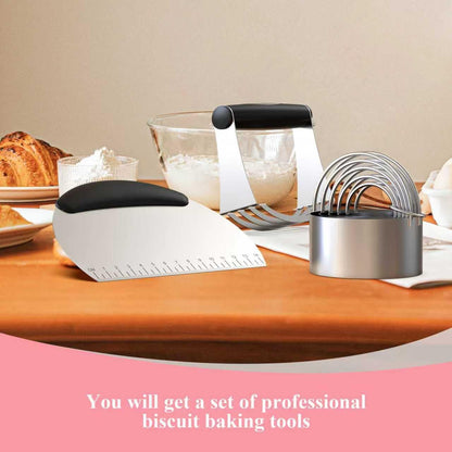 Frapkom Biscuit Cutter Set, Dough Blender, Pastry Cutter, Biscuit Cutter, Dough Cutter,Pastry Cutter Set, Round Sifter,Baking Dough Tools for Cooking Cookies (3 Pcs/Set)