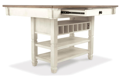 Signature Design by Ashley Bolanburg Rectangular Counter Dining Room Table, 4 Drawers, Seats 6, Storage Rack, Wood, 60" W x 40" D x 36" H, White & Brown