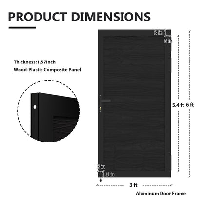 Treslam Wood Plastic Privacy Fence Gate 6ft(H) x 3ft(W), Metal Frame with Knob Kits, Durable Composite Outdoor Gate,Black