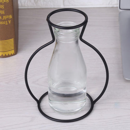 Black Iron Metal Vase Frame, Tabletop Display Holder for Plants, Flower Stand, Indoor Cafe Home Decoration