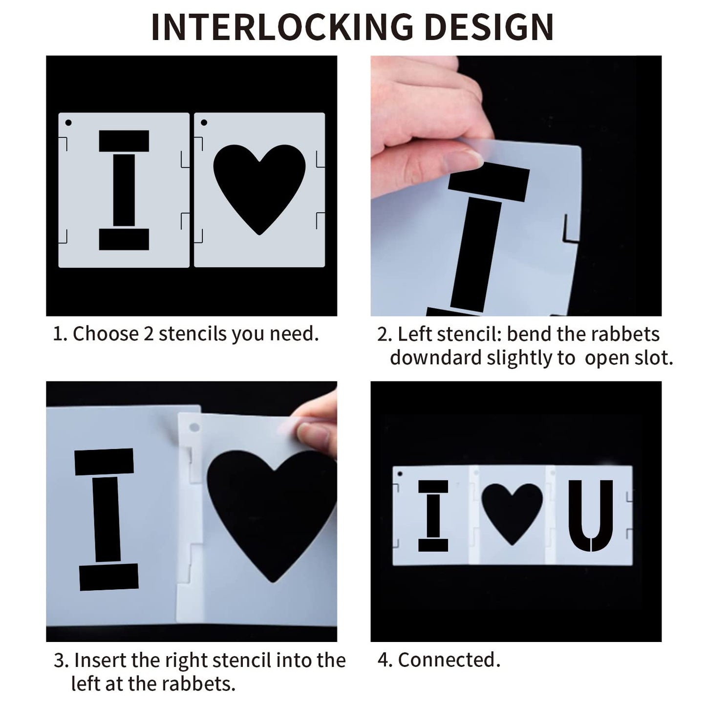 3 Inch Letter Stencils Symbol Numbers Stencil, 68 Pcs Reusable Alphabet Art Craft Templates Interlocking Stencils Kit for Painting on Wood, Wall, Glass, Fabric, Rock, Canvas, Chalkboard, Sign（3Inch）