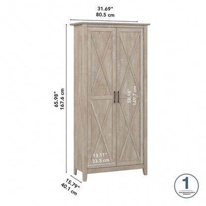 Bush Home Key West Tall Storage Cabinet with Doors in Washed Gray