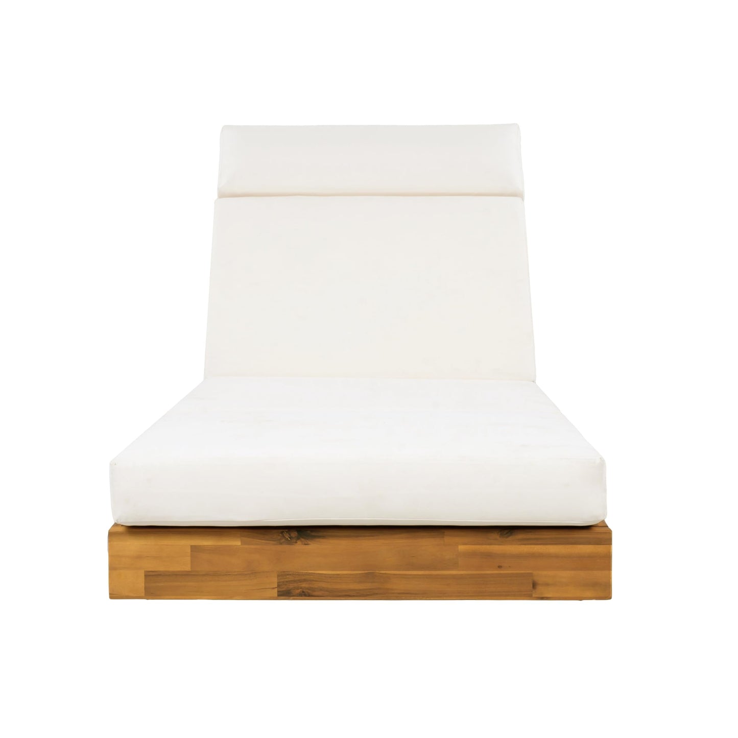 Modern Acacia Wood Outdoor Chaise Lounge with Cream Water-Repellent Cushion & Integrated Headrest, Adjustable & Foldable Design for Patio, Poolside, Garden