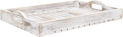 16 11 Inches MyGift Shabby Chic Whitewashed Wood Breakfast Serving Tray with Cutout Handles with Slatted Design