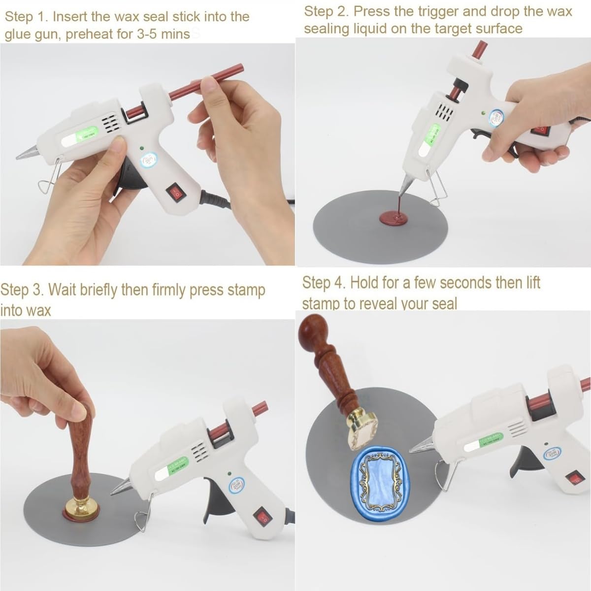 Sealling Wax Sticks Glue Gun Kit, Atopbb 60 Pcs Wax Seal Sticks with 1Pcs Glue Gun 2pcs 3D Frame Seal Stamp, Sealing GlueGun, 2pcs Metallic Pen, Great for Christmas Gift (61)