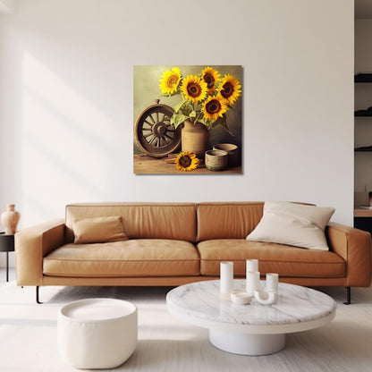 CXHOSTENT Sunflower Wall Decor, Farmhouse Flower Canvas Prints for Bathroom Kitchen Rustic Yellow Floral Paintings