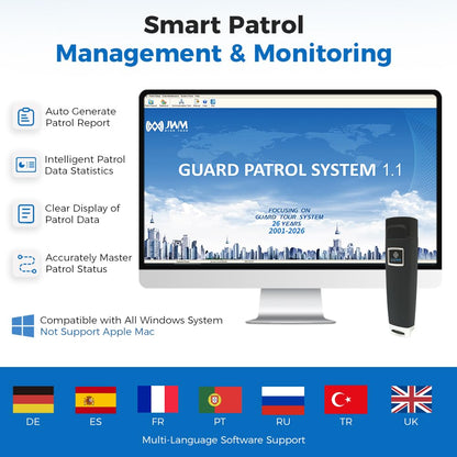 JWM RFID Guard Tour System with LCD Screen, Security Patrol Reader with Free Standalone Software for Hotel, Hospital, Warehouse and Logistics Security