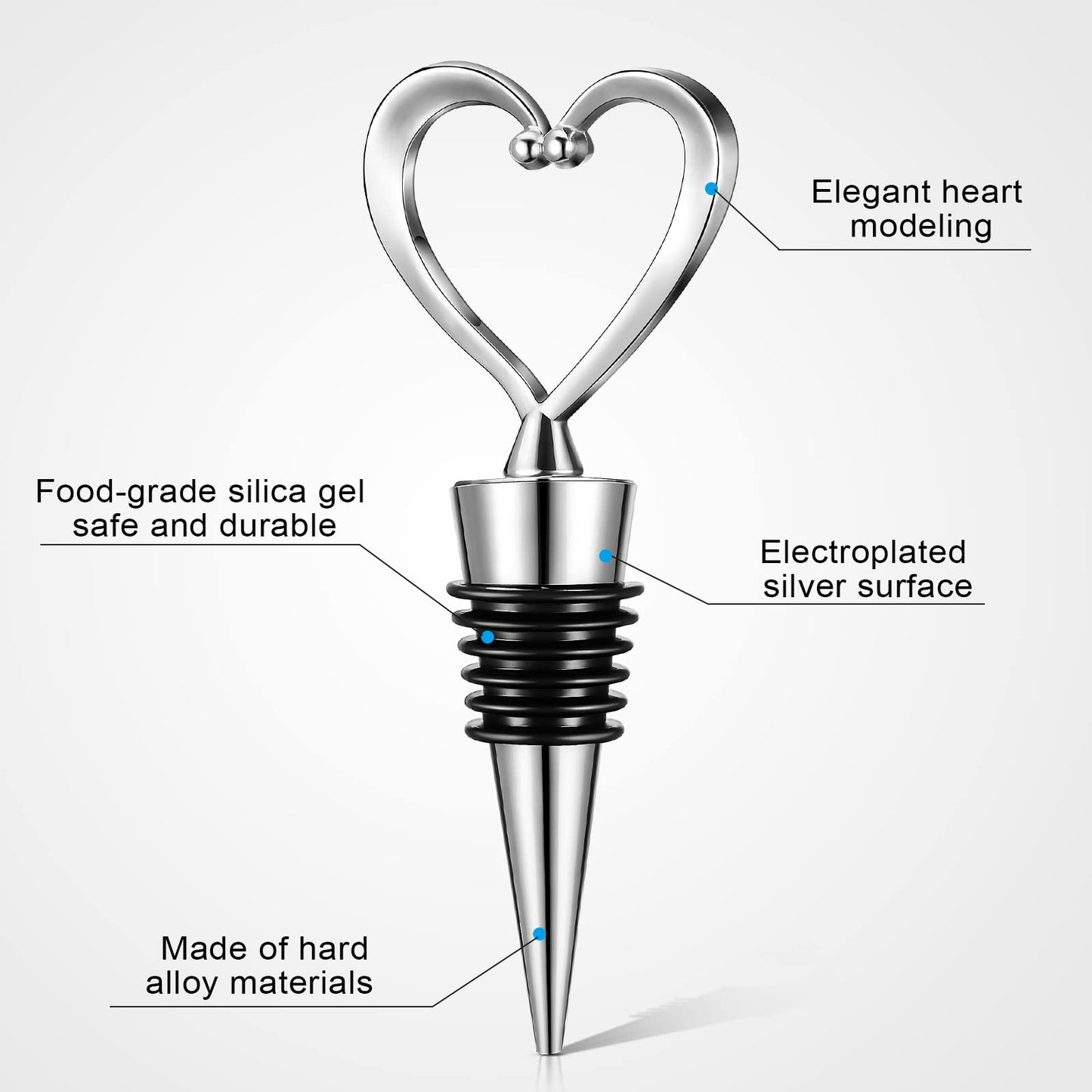 Ferraycle 30 Pcs Heart Wine Stoppers Wedding Bridal Shower Favor for Guests Silver Heart Wine Bottle Openers Champagne Stopper Wine Saver Metal Wine Cork Holder Plugs with Box for Wedding(Classic)