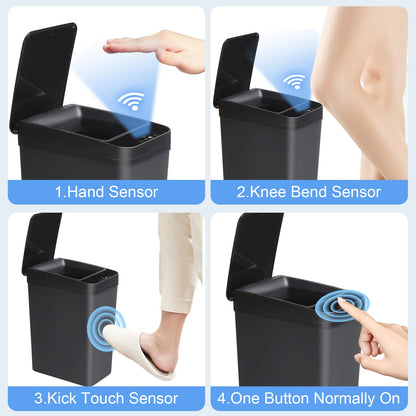 Anborry Bathroom Automatic Trash Can 2 Pack 2.2 Gal & 4 Gal Touchless Motion Sensor Small Garbage Can with Lid Smart Electric Narrow Garbage Bin for Bedroom Office Kitchen (Black)