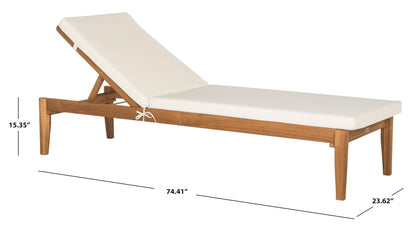 SAFAVIEH Outdoor Collection Arcata Natural Solid Wood/Beige Cushion Adjustable Chaise Lounge Chair (PAT6730A)
