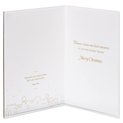 Papyrus Religious Christmas Card with Wooden Manger Nativity Scene (A Child is Born)