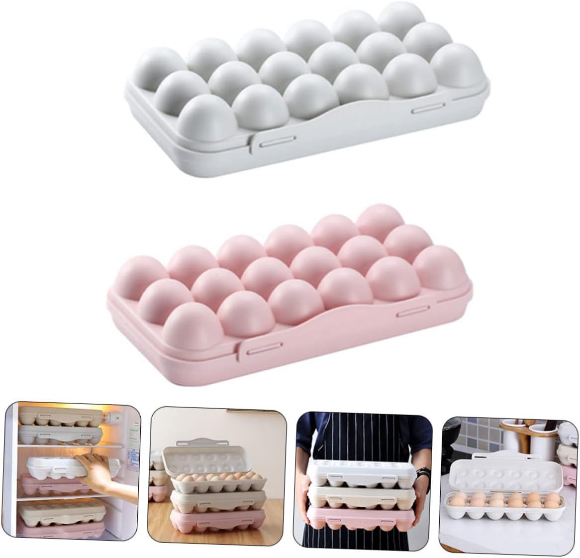 SOLUSTRE 2PCS Egg Container - 18 Egg Holder Storage Tray with Lid for Fridge Kitchen Home