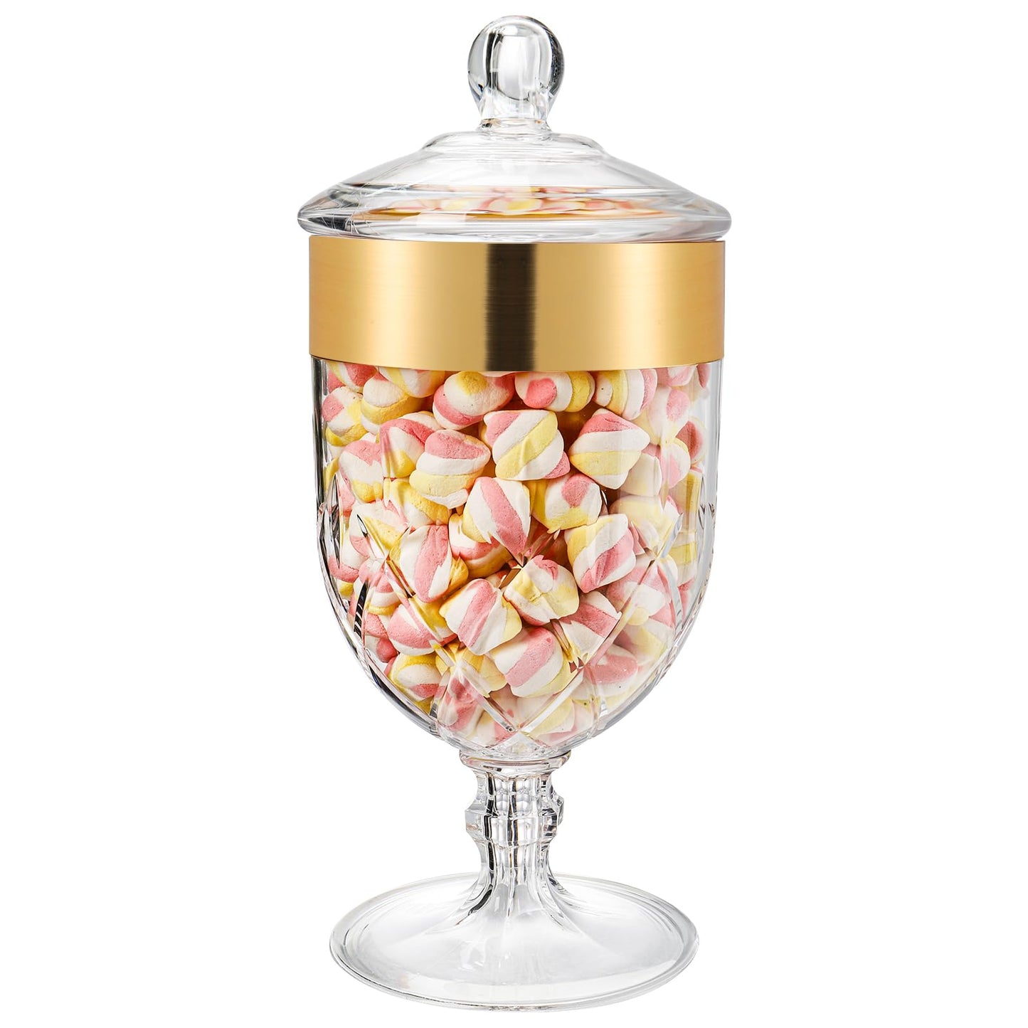 Hacaroa 76 Oz Large Plastic Apothecary Jar with Airtight Lid, Acrylic Candy Cookie Jar for Candy Buffet, Decorative Footed Wedding Container Bathroom Canister for Bath Salt, Vanity, Party, Gold Trim