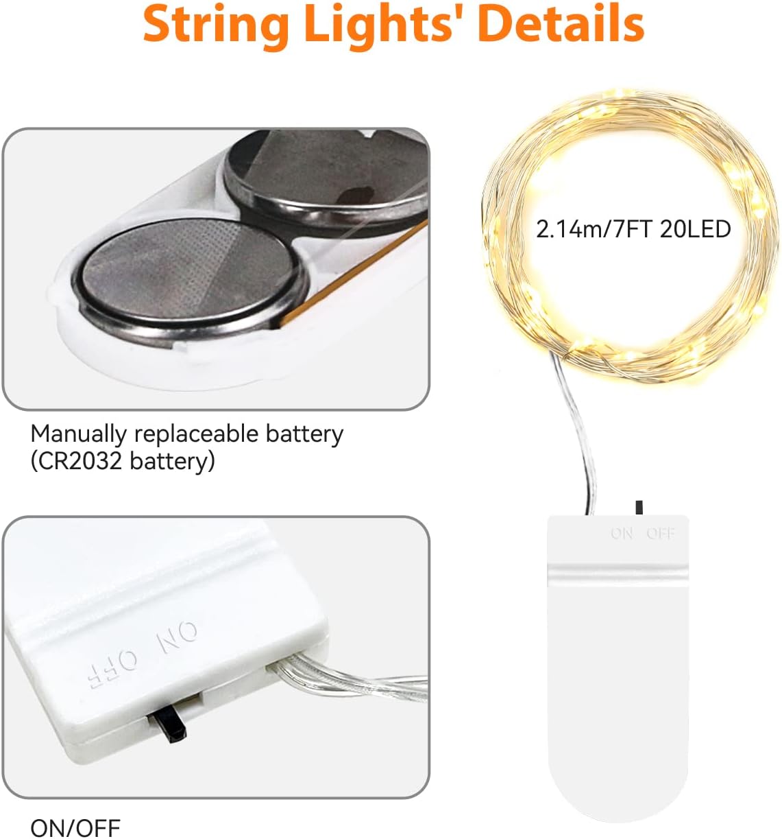 24 Pack 7ft 20 litogo Fairy Lights Battery Operated, LED Waterproof Fairy String Lights Small Mini Light for Mason Jars