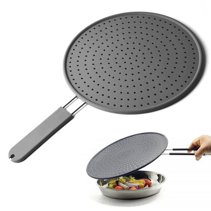 Silicone Splatter Screen Pan Cover 11", Heat Insulation Cooling Mat, Strainer, Drain Board, Oil Splash Guard for Frying Pan, Non-Stick, Heat Resistant Universal Pan Cover