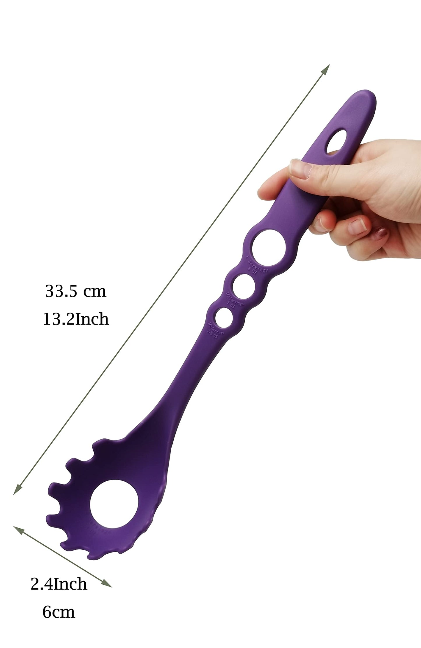 4 -in -1 Large Measure Portion Control/Nylon Spaghetti Spoon/Spoon Strainer/Spaghetti Measurer Tool Quick Pasta Measuring Tool With 3 Different Sizes Measuring Holes,For Kitchen Cooking Tool 【PURPLE】