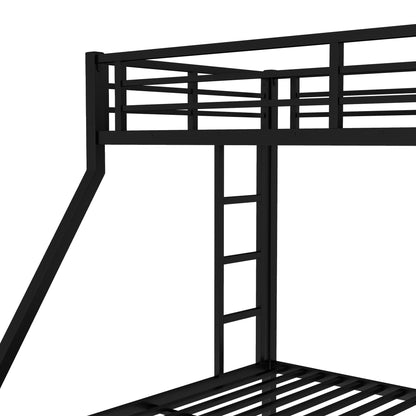 FammyLoft Twin XL Over Queen Bunk Bed with Twin Size Trundle, Heavy Duty Bunk Beds for Adults, Metal Bunk Bed Frame with Safety Guardrails & 2 Side Ladder, Space Saving Frame, Black