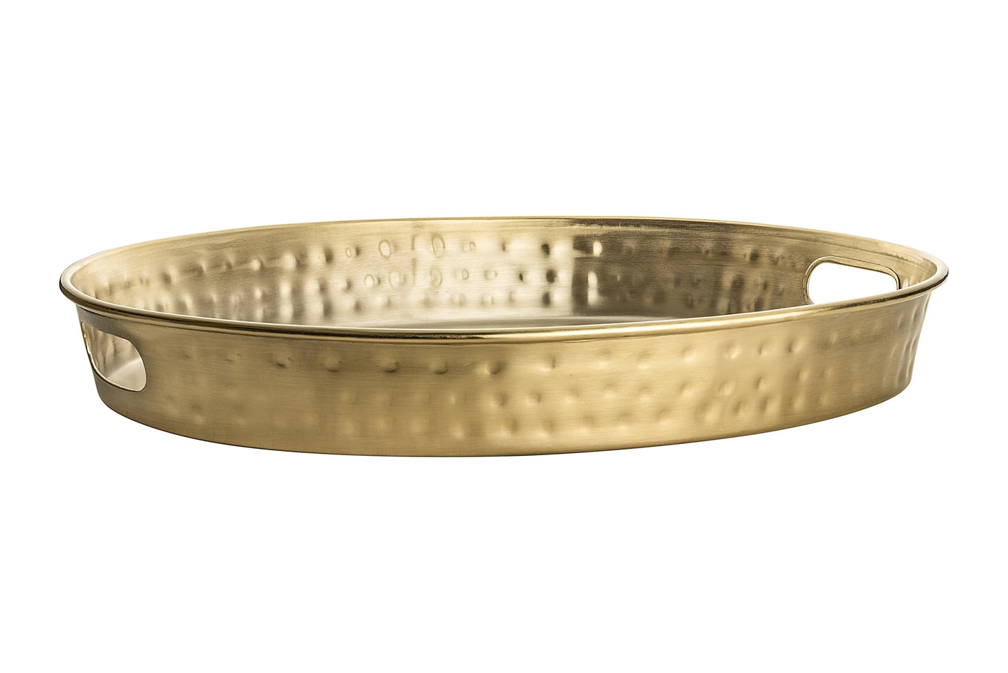 Monarch Abode Serving Tray with Handles – 17-Inch Hand Hammered Metal Platter for Living Room, Brushed Gold Finish Large Ottoman Tray Accent for Coffee Table, Tea & Food Serving Dish for Party