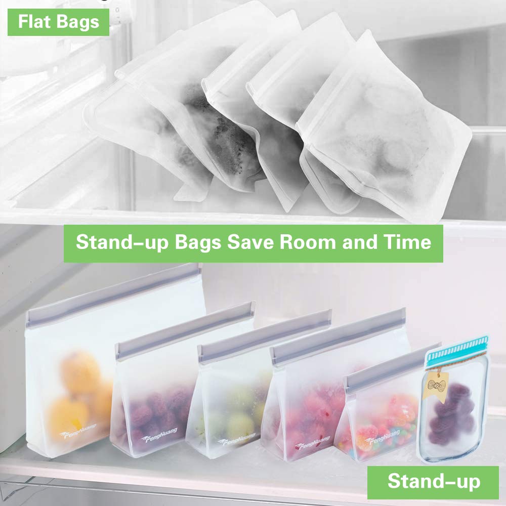 24 Reusable Food Storage Bags, Freezer Bags with Pack BPA FREE (8 Reusable Gallon Bags+8 Leakproof Reusable Sandwich Bags+8 Food Grade Snack Bags) EXTRA THICK Reusbale Lunch Bag for Salad Fruit