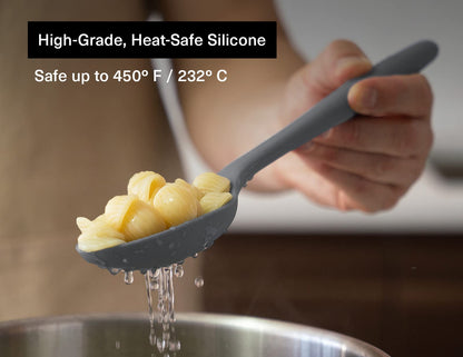 Misen Silicone Slotted Spoon - Dishwasher Safe, Professional-Grade Perforated Spoon - Comfortable Grip, Nonstick Safe, Heat Safe - Perfect for Stirring & Serving - Gray