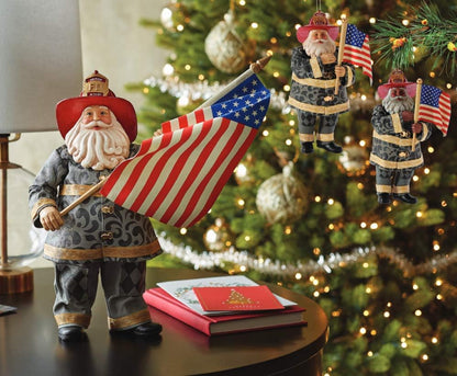 Department 56 Possible Dreams Jim Shore Tribute to 9/11 Firefighter Santa, African American Hanging Ornament, 6 Inch