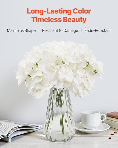VEVOR Artificial Flowers, 205 pcs Real Looking White Silk Fake Hydrangea Bulk, White Faux Bridal Shower with Stems for DIY Wedding Bouquets, Home Centerpieces Arrangements, Party Tables Decorations