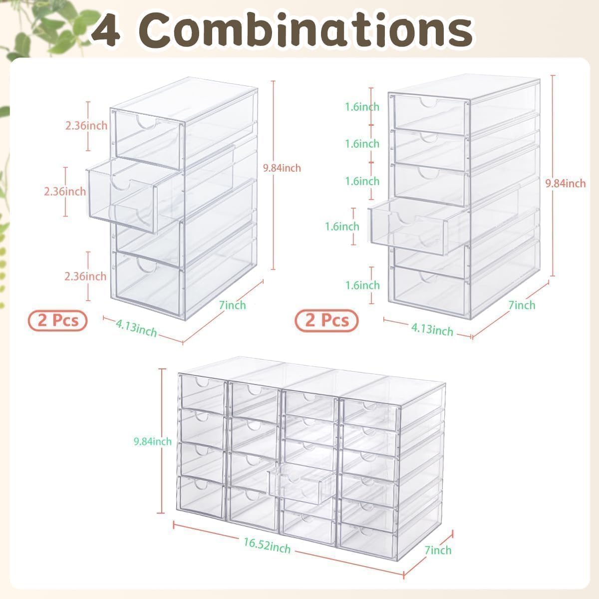 VZKAH Acrylic Organizer with Drawers | 20 Drawers 4 Sets | Desk Organizer and Storage, Clear Makeup Organization, For Office/Art Supply/Craft Storage and Organization