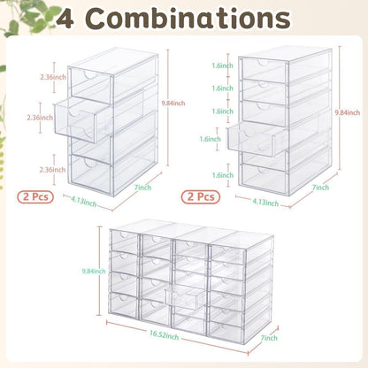 VZKAH Acrylic Organizer with Drawers | 20 Drawers 4 Sets | Desk Organizer and Storage, Clear Makeup Organization, For Office/Art Supply/Craft Storage and Organization