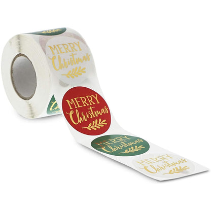 500 Pieces Merry Christmas Gold Foil Envelope Stickers, Festive Seals for Envelopes, Gift Tag, Xmas Card Labels Roll for Personalized Greeting Cards and Notes (2 Inch)