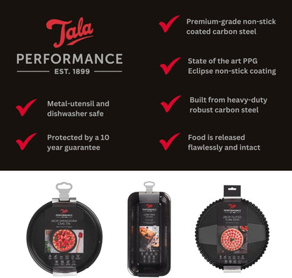 Tala Performance 20cm Springform Round Cake Tin, Professional Gauge Carbon Steel with Non-Stick Coating