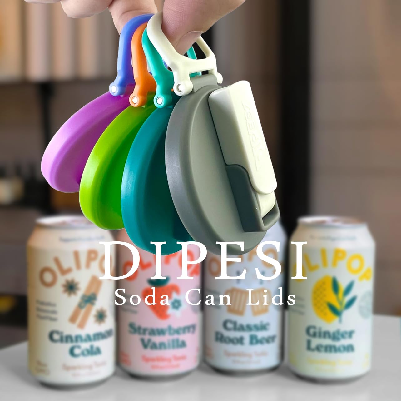 ORIGINAL CREATOR - DIPESI 6 pack 6 color Soda Can Lids with Straws, Reusable Silicone Straws Soda Can Covers, BPA-Free,Airtight Seal, Easy to Use, Prevents Spills, Fits Standard Cans.