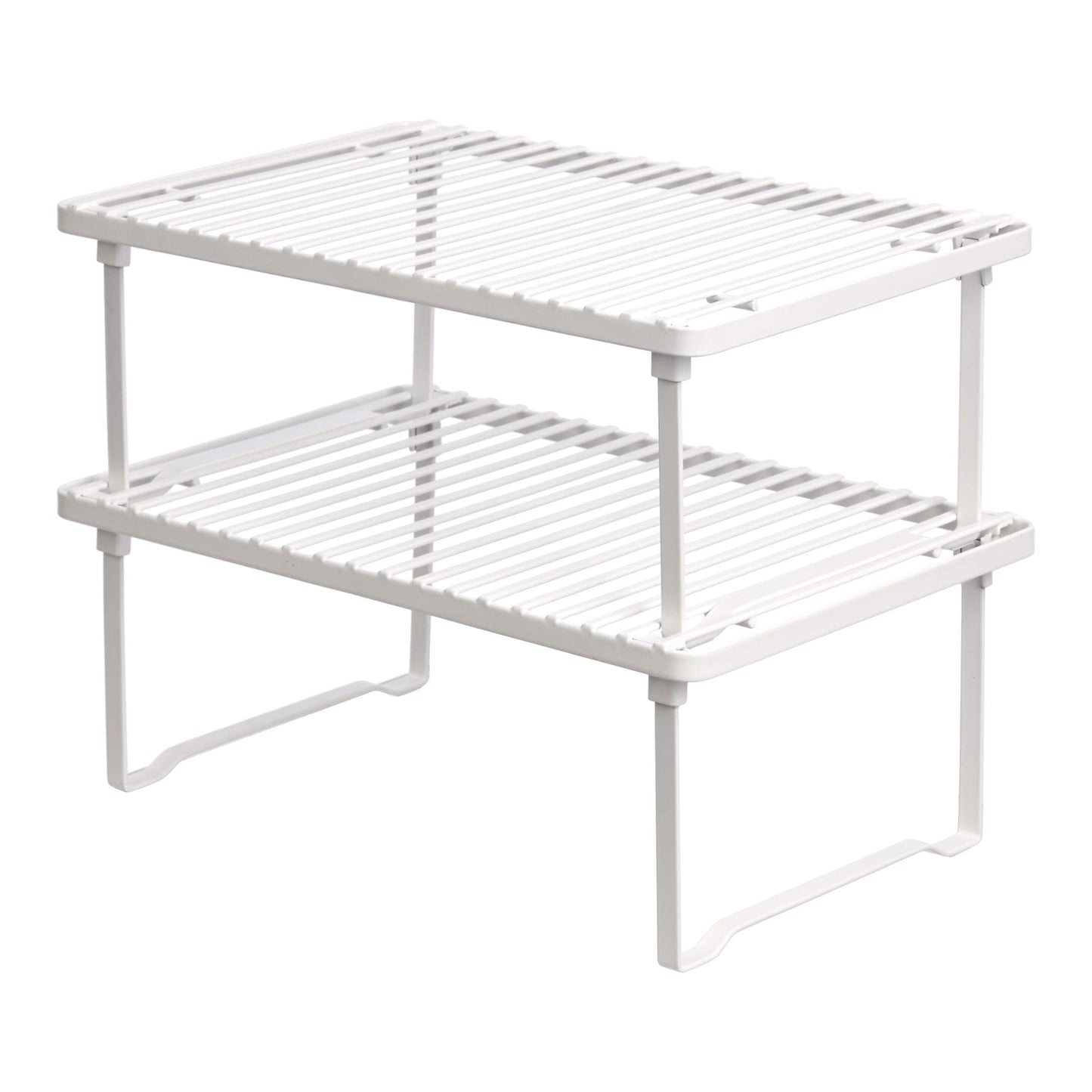 Amazon Basics Space-Saving Stackable Metal Kitchen Cabinet Organizer Shelves for Dishes, Pantry Organization, 12.5" L x 8" D x 4.5" H, Set of 2, White