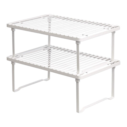 Amazon Basics Space-Saving Stackable Metal Kitchen Cabinet Organizer Shelves for Dishes, Pantry Organization, 12.5" L x 8" D x 4.5" H, Set of 2, White
