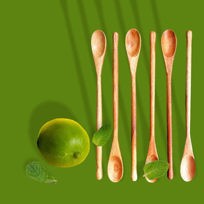 Rose Wood 8.5" Long Handle Coffee Tea Stirrer Mixing Spoons, Set of 6