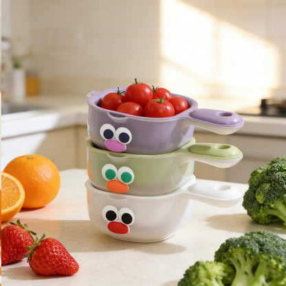 PRETYZOOM 3-Pack Fruit Washing Bowls with Drain Basket and Handle Stackable Kitchen Colanders for Efficient Fruit and Vegetable Washing and Draining 7.87X4.72X2.75 Inch