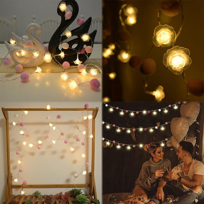 ChiRee 9.85Ft String Lights 20 Cute Pink Pompoms 20 LEDs Rose Fairy Lights Garland Battey Operated with Timer Flower Lights for Bedroom Kids Room Party Birthday Wedding Valentines Decorations