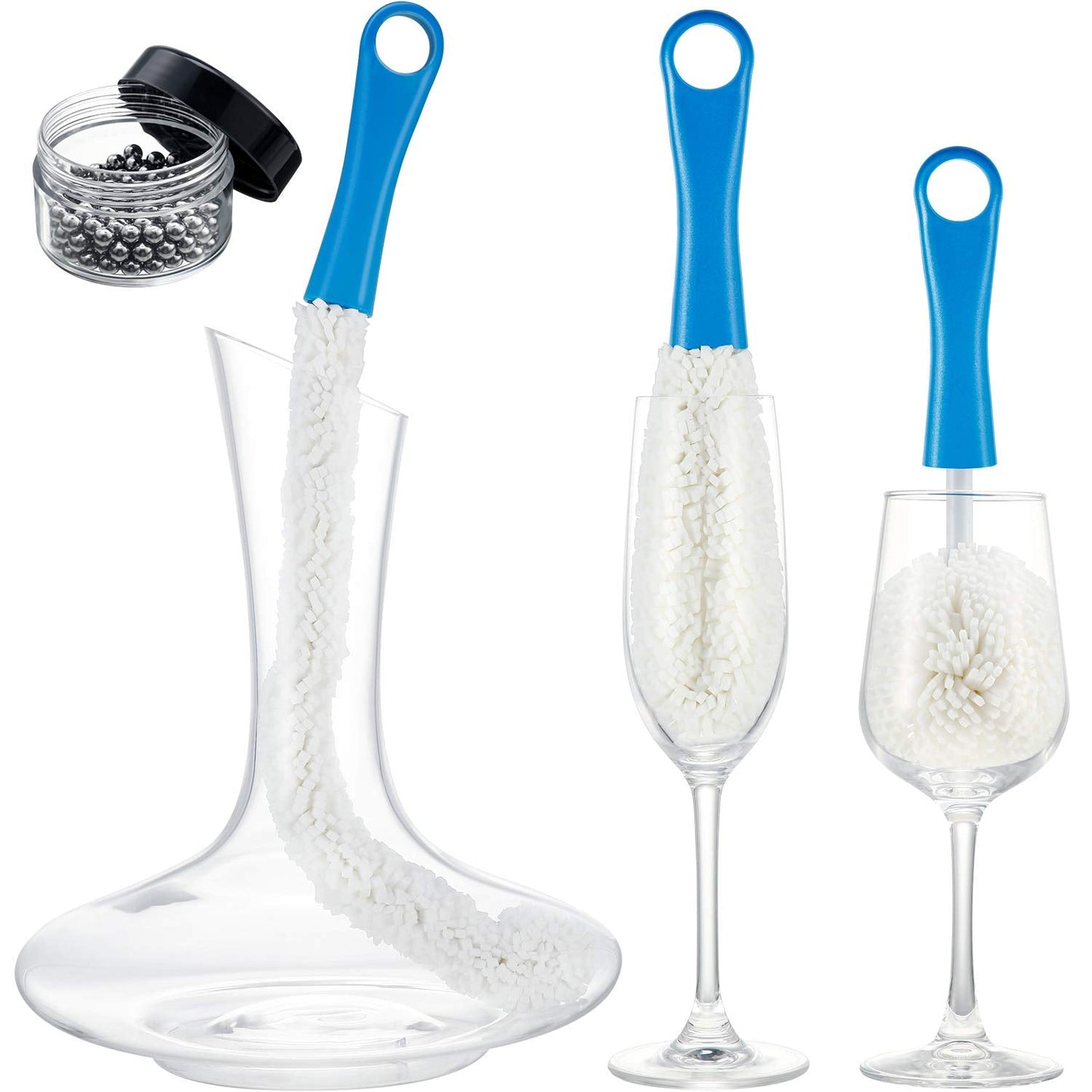 Boao 3 Pcs Decanter Cleaning Brush Wine Glass Decanter Flexible Bottle Brush Set with Cleaning Beads Household Tools for Bottle Goblets Glasses Cups (Blue)