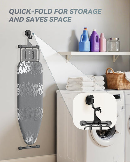 Ironing Board Full Size 54"x13" - Adjustable Height Foldable Iron Board with Iron Rest, Heat-Resistant Cover & Ultra Thick Padding - Heavy-Duty Sturdy Design, Space-Saving Ironing Table (Grey)