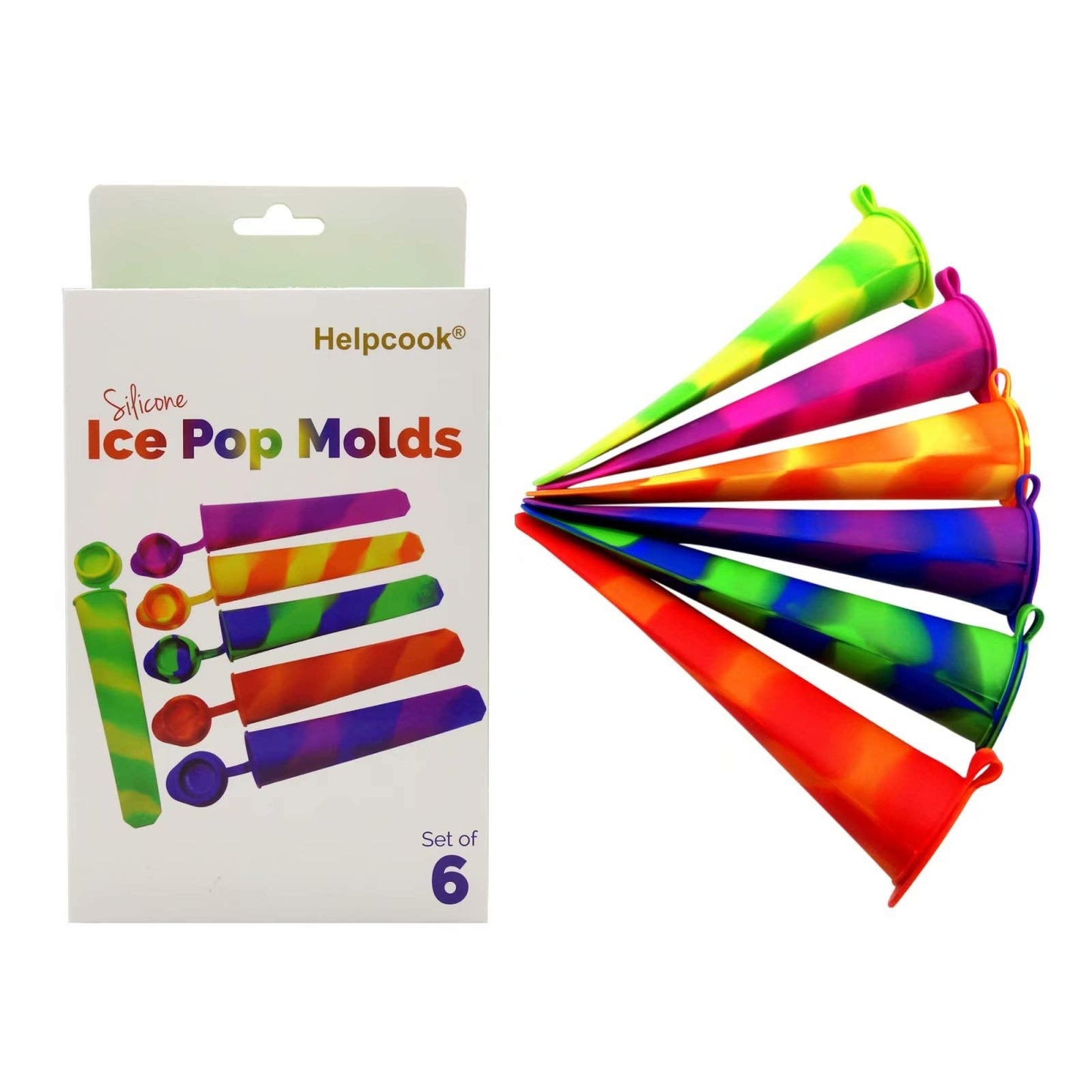Helpcook Popsicle Molds,6 Pack Silicone Ice Pop Molds,Drip Free Popsicles Molds for Kids,Easy Release Ice Cream Maker Reusable DIY Pop Molds,BPA Free Freezer Tubes with Lids