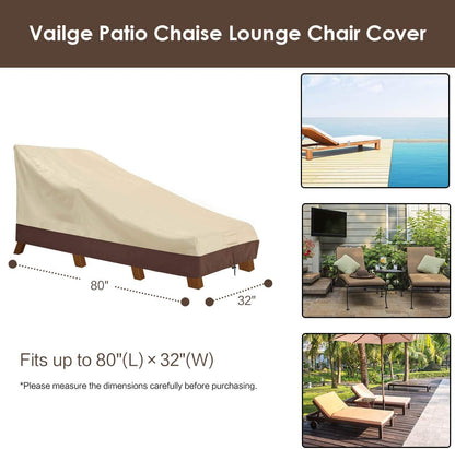Vailge Waterproof Patio Chaise Lounge Covers - Heavy Duty UV Resistant 600D Fabric | Medium, Beige & Brown (2-Pack)