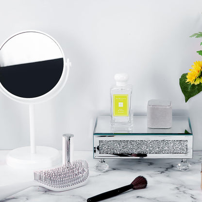 TACIDON Glass Mirrored Riser for Kitchen Sink, Bathroom Counter Modern Decor. Crystal Pedestal Stand for Displays. Crushed Diamond Bling Decor Tray.(Silver)