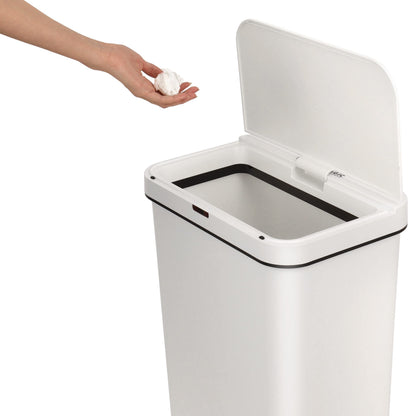SIMPLI-MAGIC 79502 13 Gallon Touchless Sensor Trash Can, Rectangle Garbage Bin, Perfect for Home, Kitchen, Office, White
