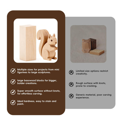 Basswood Carving Blocks: 16 Pieces in 5 Sizes with Oversized Blanks | Soft, Versatile Wood Blocks for All Your Whittling and Craft Projects ﻿